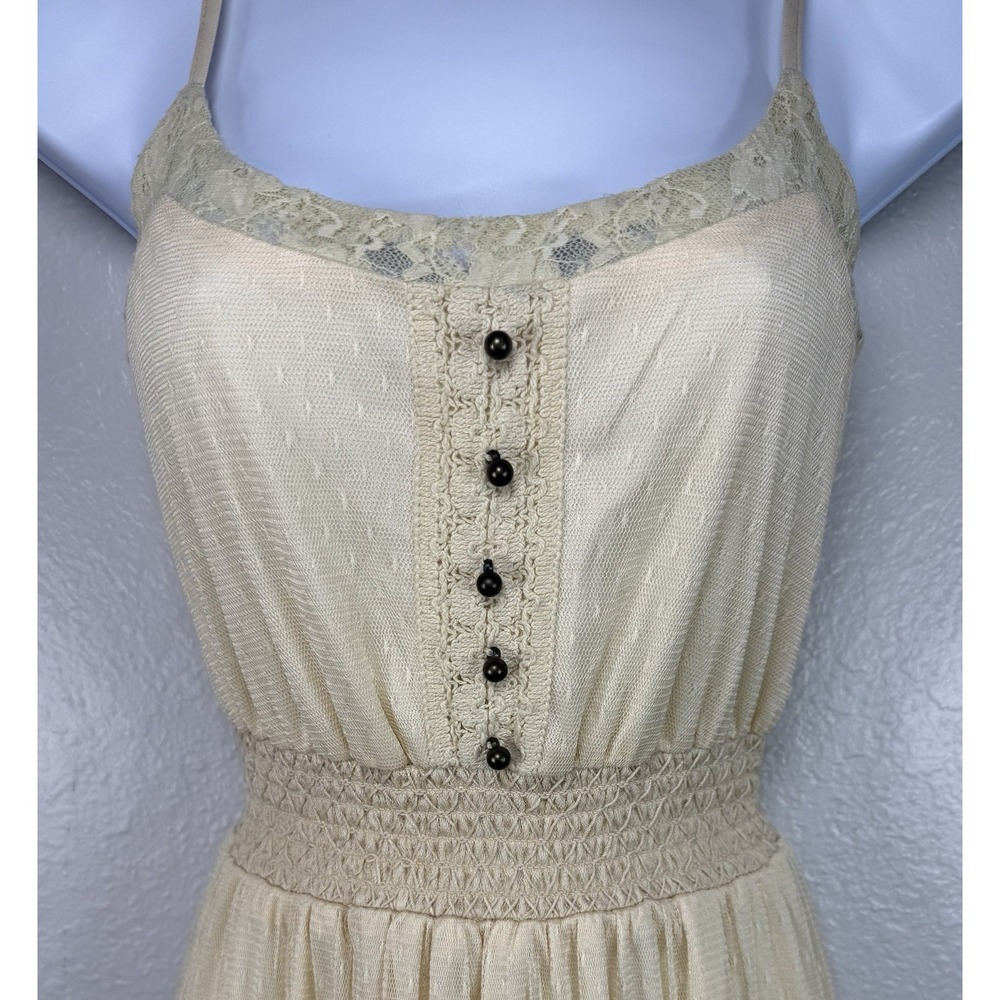 Women's light yellow tiered lace maxi dress Size S Mesh coquette cottagecore - Picture 2 of 8